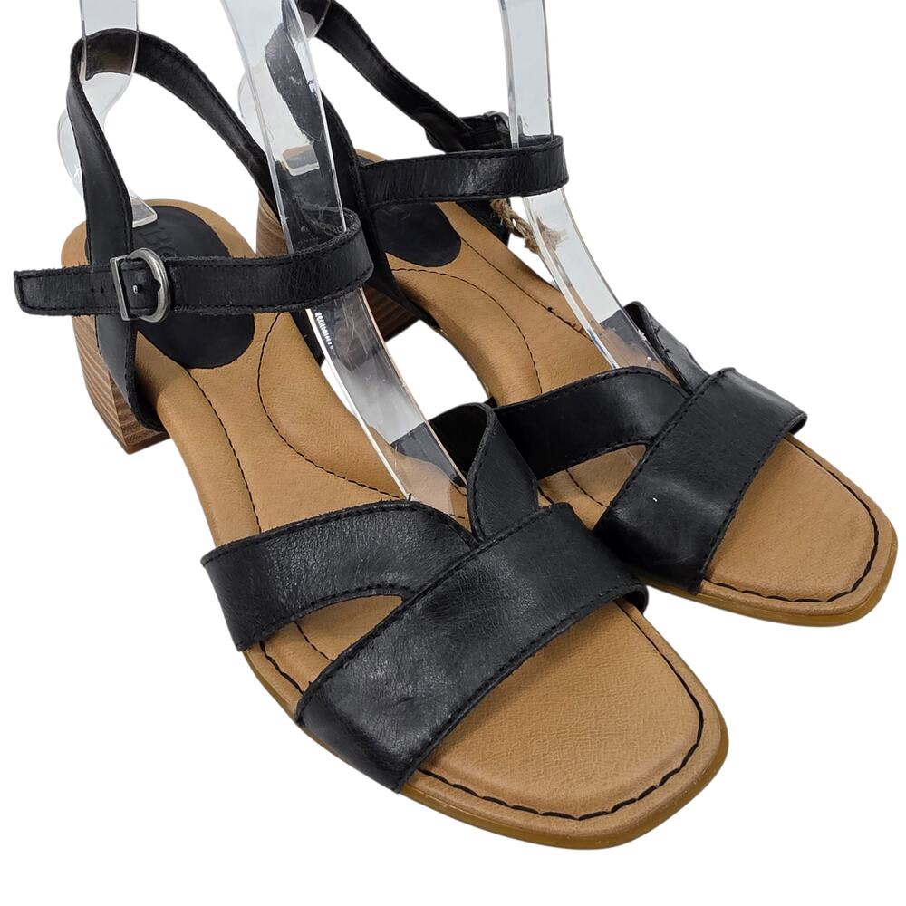 NWOT Born Black Leather Sadie Ankle Strap Block Heel Comfort Sandals Size 8